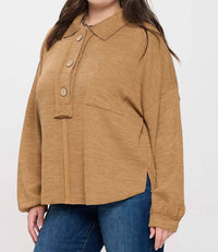 Blu Pepper - Evelyn Collared Raw Edge Knit Top - Plus