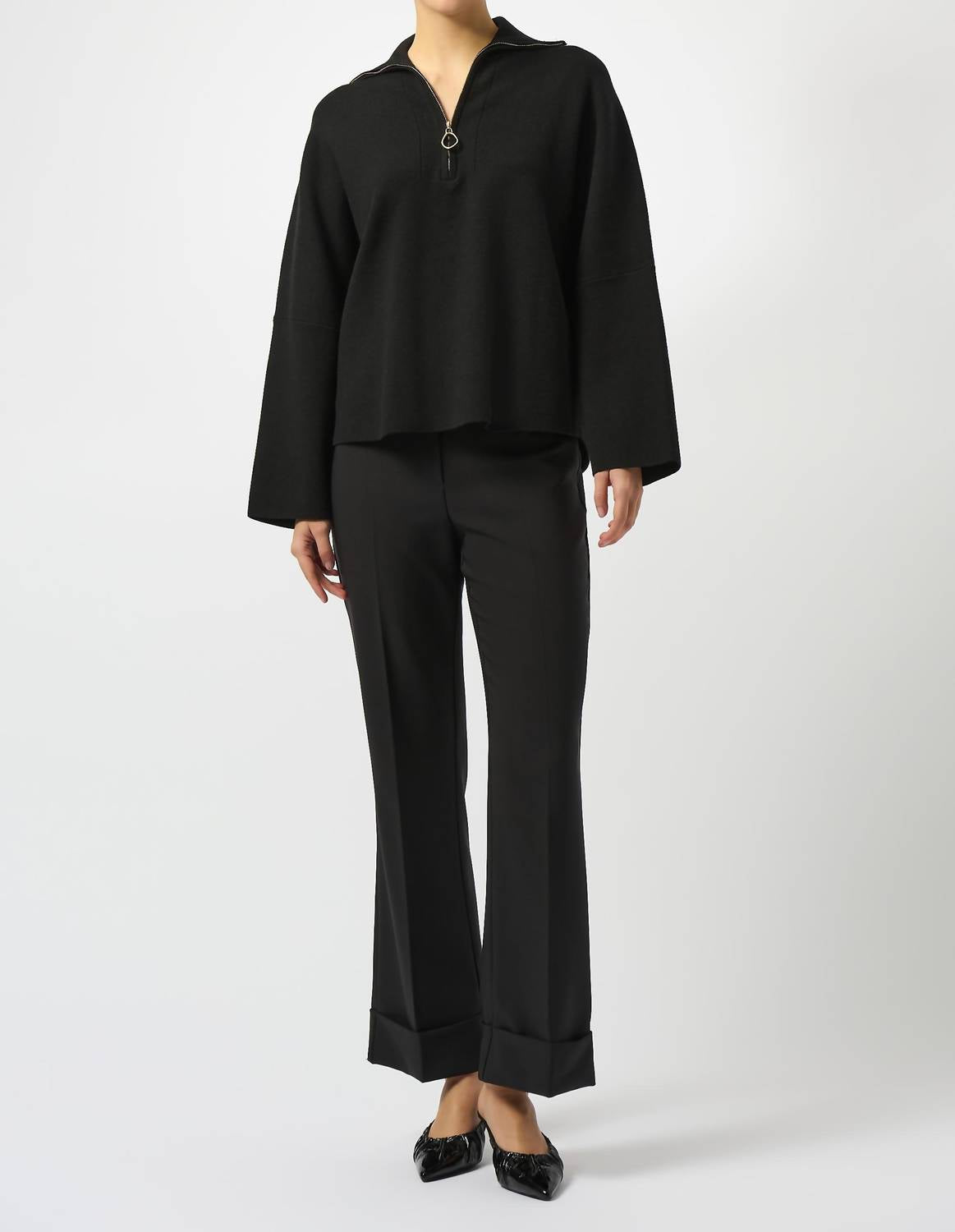 Joseph Ribkoff - Sweater Knit Boxy Pullover With Zip Collar