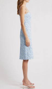 FRENCH CONNECTION Echo Crepe Strappy Midi Dress in blue multi - women's dress - detail view