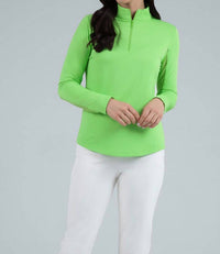 Ibkul - Zip Mock Neck Solid Top