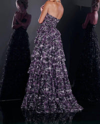 Jovani - Floral Tiered Strapless Gown