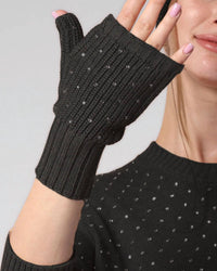 Minnie Rose - Women's Cotton Cashmere Rhinestone Fingerless Gloves