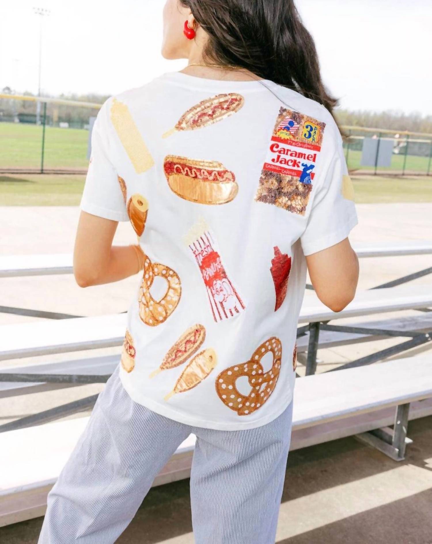 QUEEN OF SPARKLES Ballpark Food Tee in white - women's t-shirt - alternate view