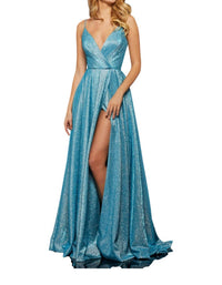 Sherri Hill Surplice V-neck Formal Gown in turquoise silver - women's dress