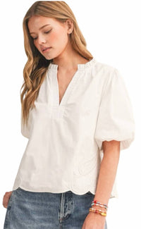 &Merci - Bubble Sleeve Top With Side Embroidery