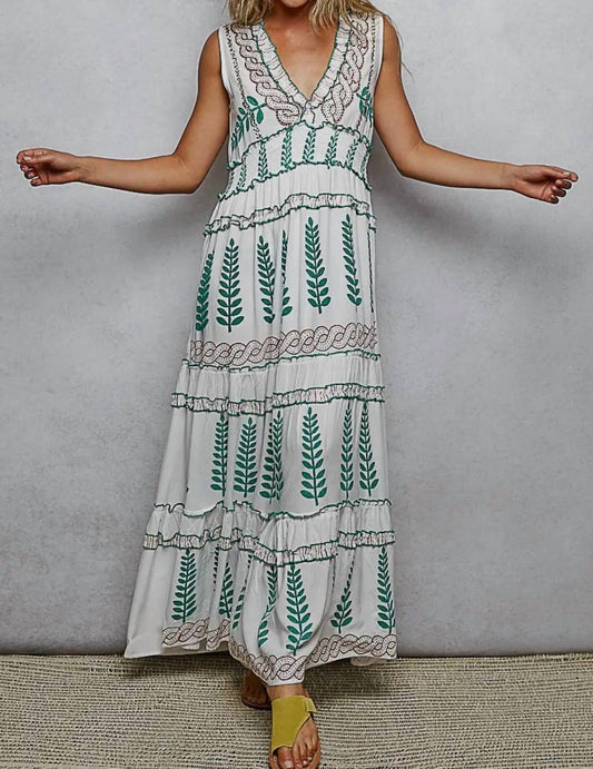 Pol - V Neck Ruffle Woven Sleeveless Long Dress