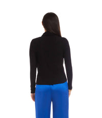 Karen Kane Long Sleeve Ribbed Drape Front Crossover Top in black - women's long sleeve top - alternate view