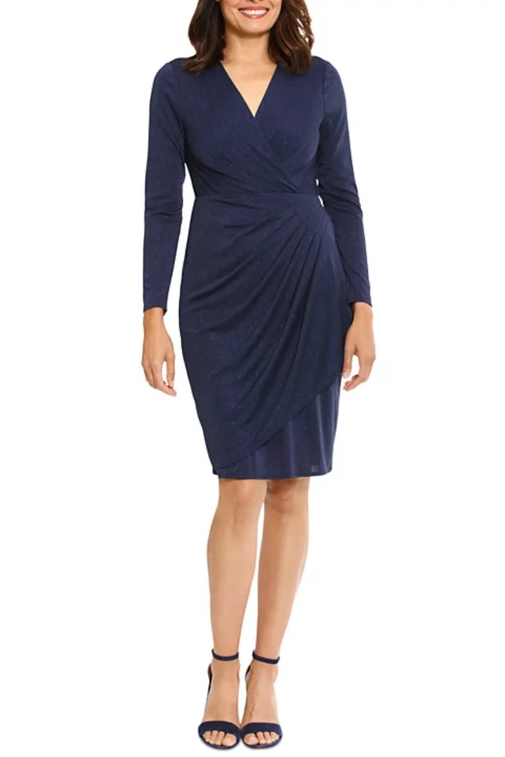 London Times - Pleated Waist Faux Wrap Dress