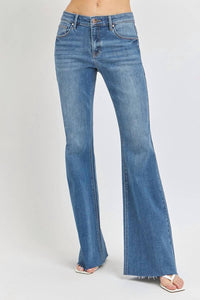 Risen - Mid Rise Flare Raw Cut Hem Jeans