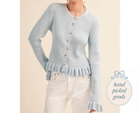 &Merci - Women's Ruffle Hem Ribbed Knit Cardigan