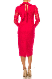 Maison Tara - Lace Mock Neck Midi Sheath Dress