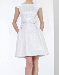 Theia - Cap Sleeve Bateau Jacquard Bridal Dress