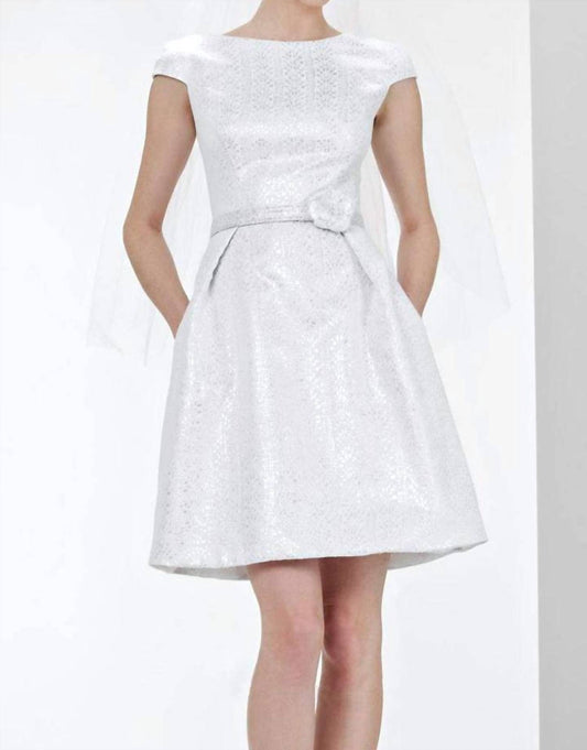 Theia - Cap Sleeve Bateau Jacquard Bridal Dress