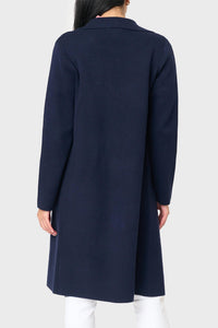 By Design Notch Collar Double Knit Long Cardigan in navy - women's cardigan - alternate view