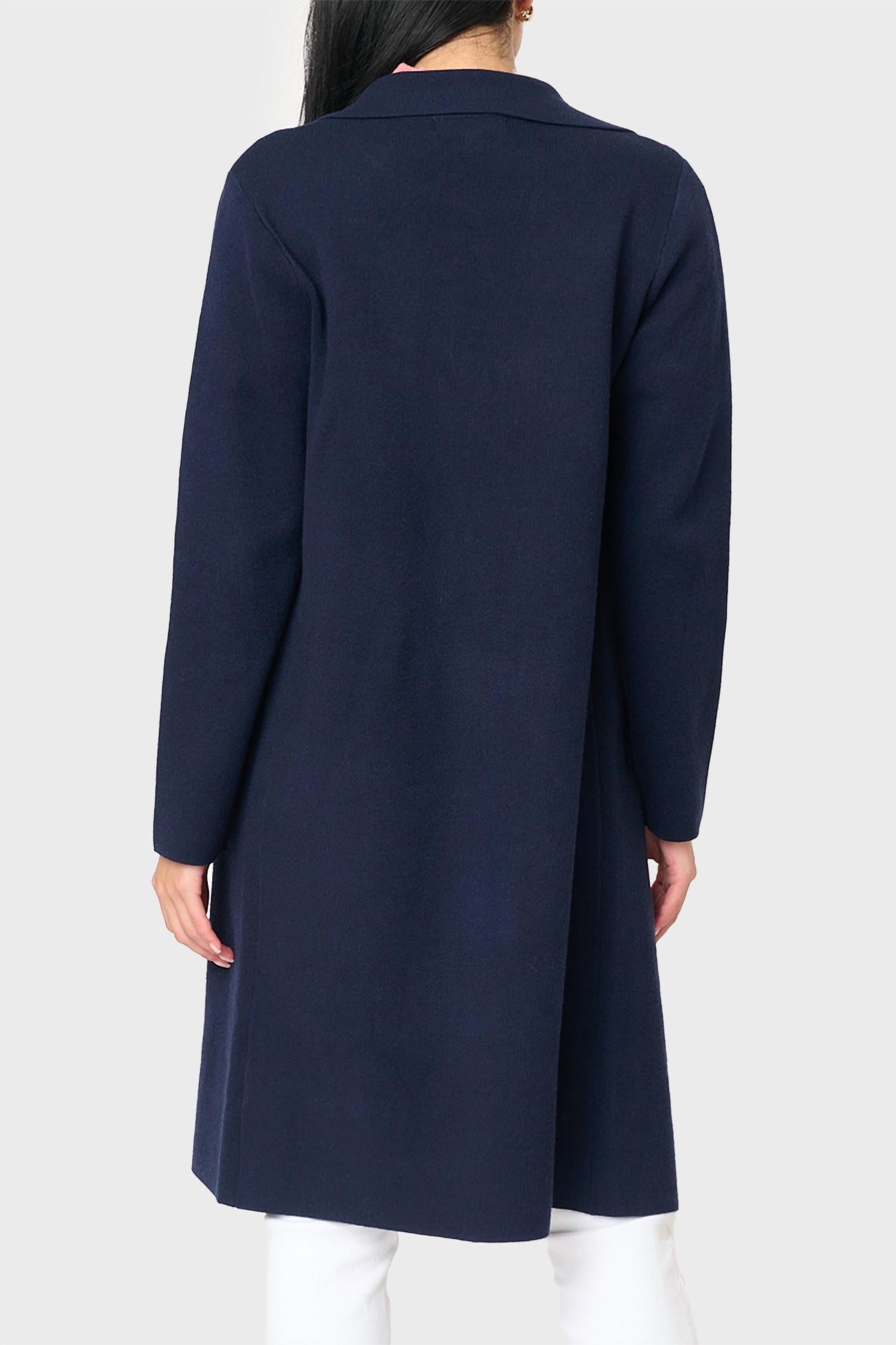 By Design Notch Collar Double Knit Long Cardigan in navy - women's cardigan - alternate view