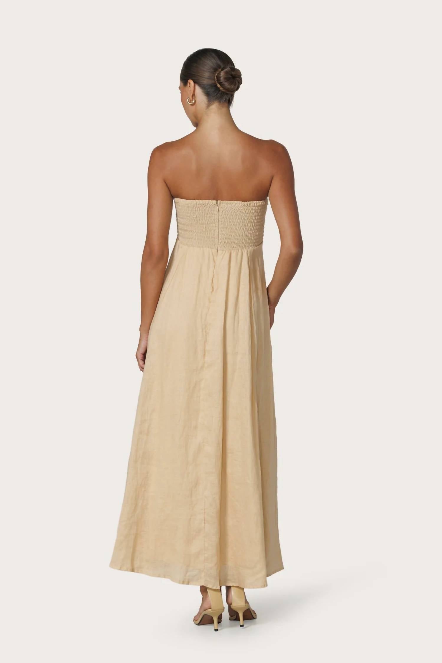 Lusana - Talia Pintuck Linen Maxi Dress