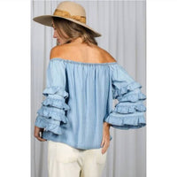 Vine & Love - Off The Shoulder Ruffle Sleeve Top