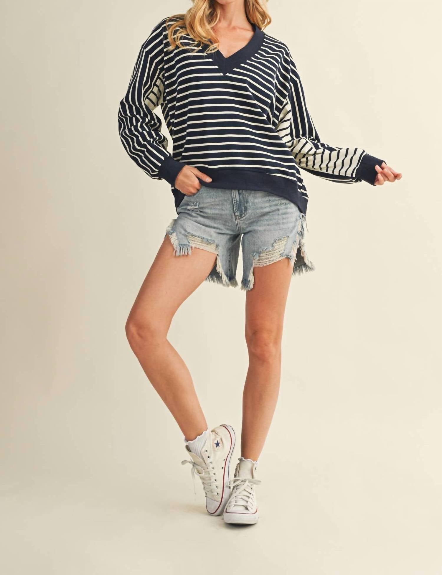 Mustard Seed - Autumn Stripe V-neck Pullover