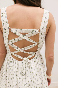 B.Right - Avielle Ditzy Floral Clip Dot Corset Tie Midi Dress