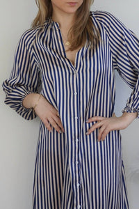 NIBI MTK Willa Shirt Dress in navy cream stripe - women's dress - alternate view