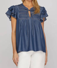 She + Sky - Ruffle Sleeve Blouse