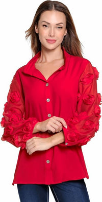 John Mark - Wire Collar Button Front Top
