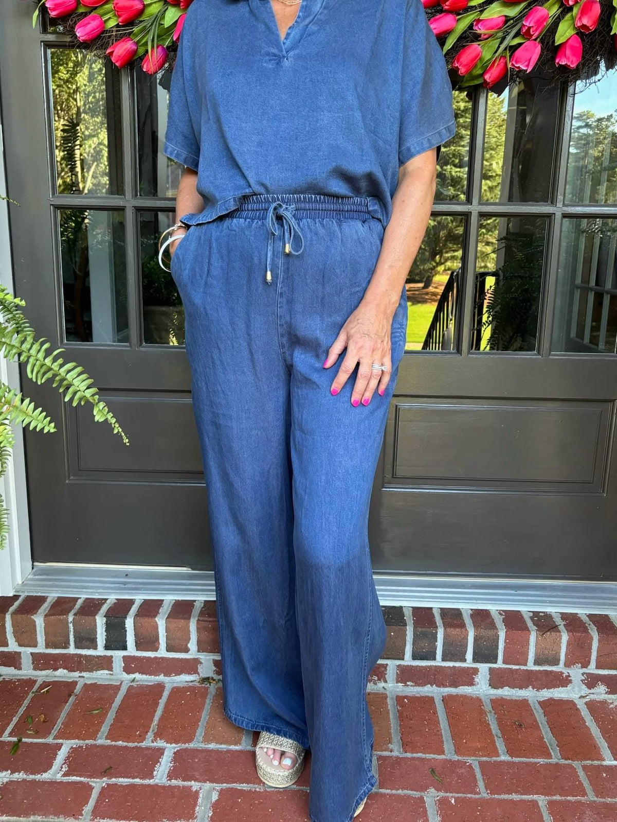 Allie Rose - Washed Chambray Denim Wide Leg Pant