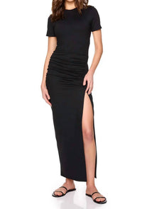 Susana Monaco - Side Gathered Short Sleeve Slit Dress
