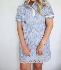 Jodifl - Women's Corinne Serene Eyelet Lace Ruffle Shift Dress