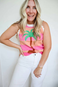 Fate - Annie Striped Palm Tree Knit Tank Top
