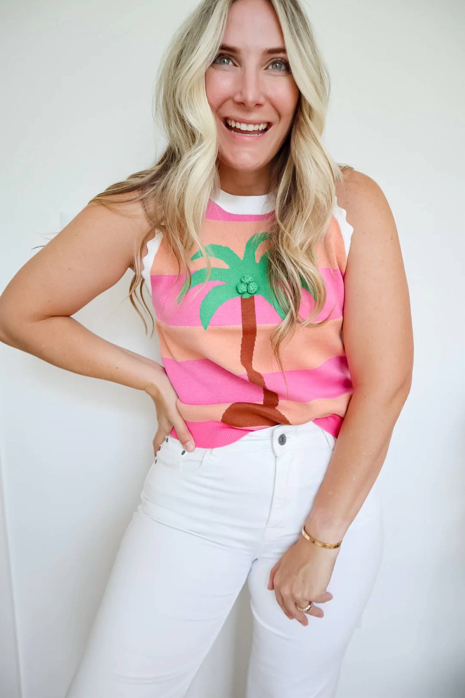 Fate - Annie Striped Palm Tree Knit Tank Top