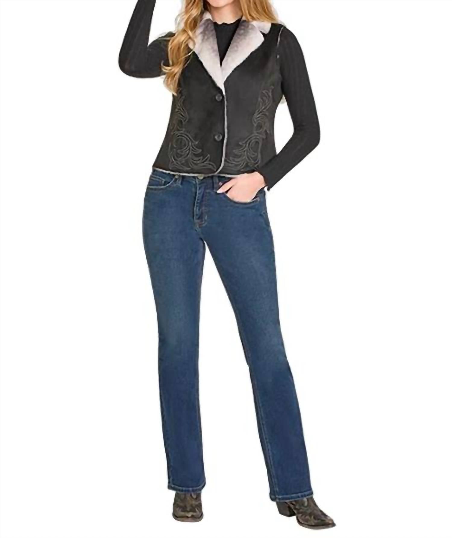 Panhandle Embroidered Microsuede Vest in black - women's jacket - alternate view