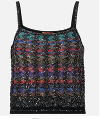 Missoni Sequin Embellished Striped Top in black multi - women's tank top - alternate view