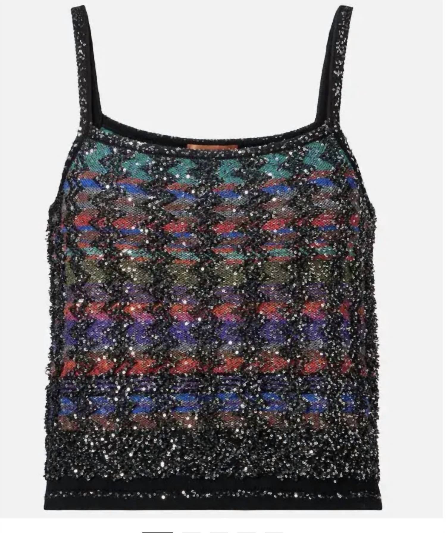 Missoni Sequin Embellished Striped Top in black multi - women's tank top - alternate view