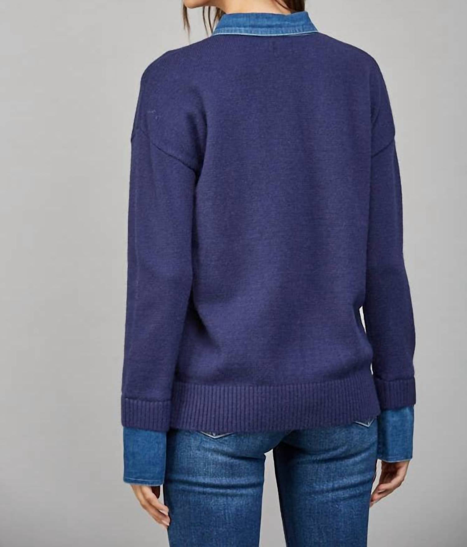 Fate - DENIM SHIRT COLLAR DETAIL SWEATER TOP