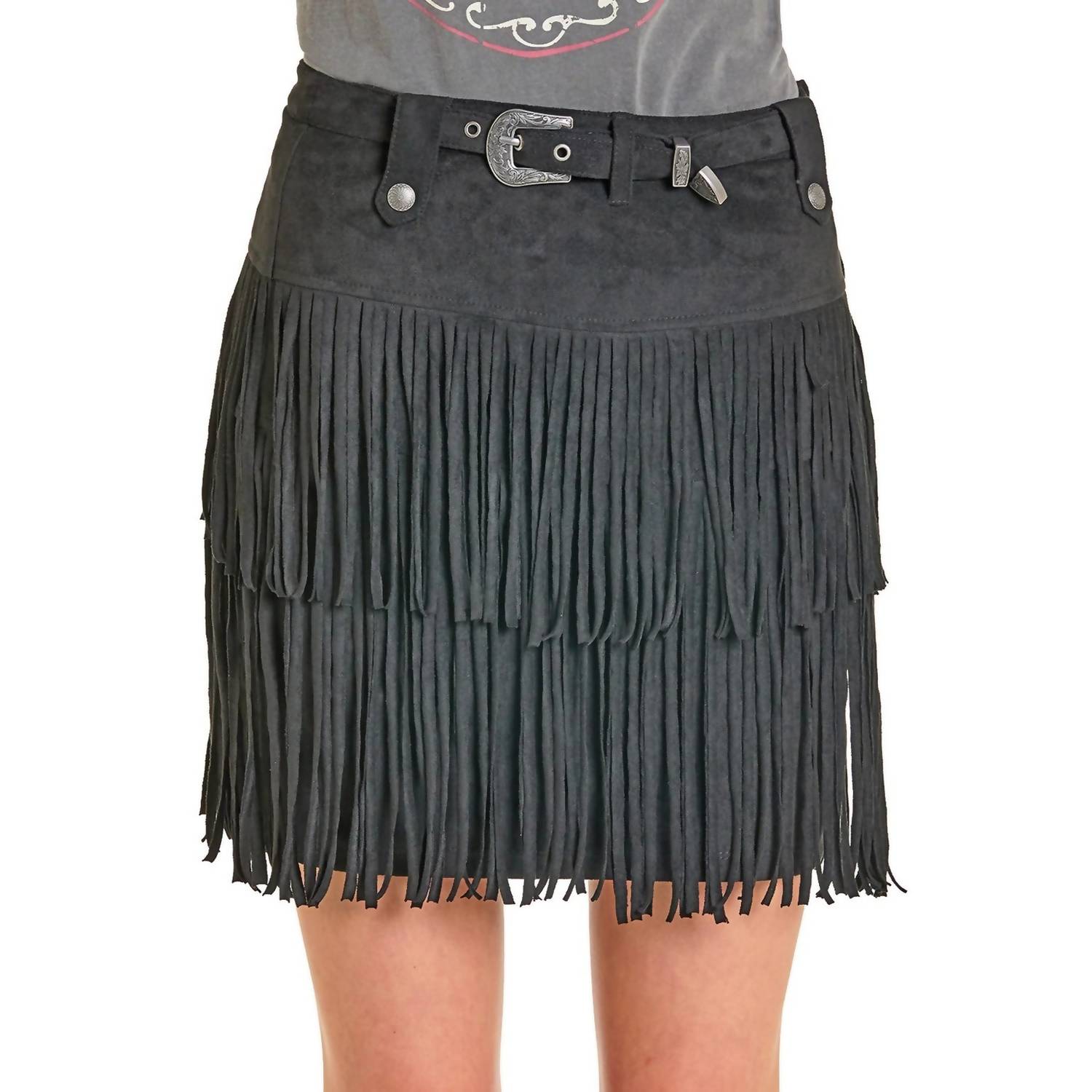 Rock & Roll Denim - Fringe Microsuede Skirt