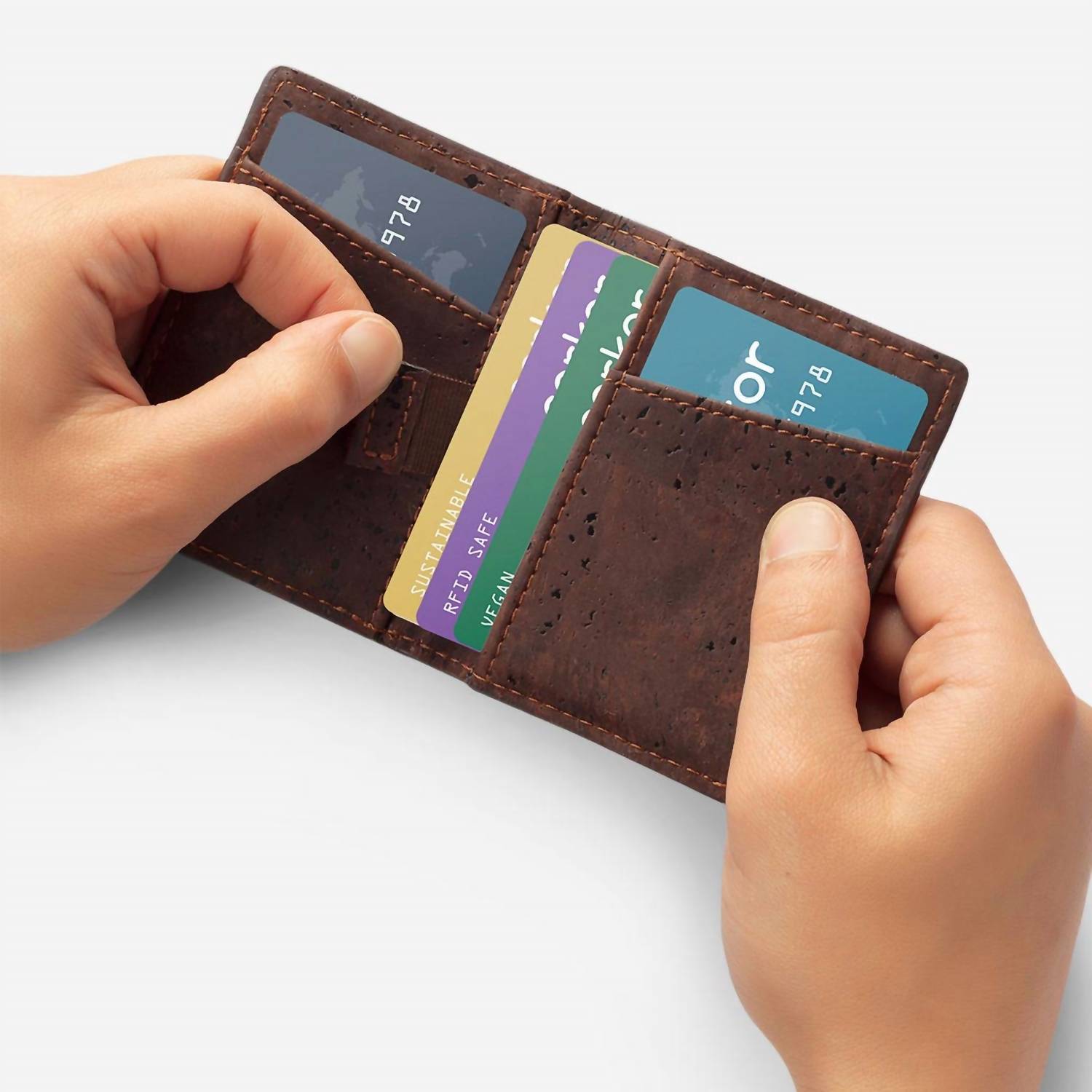 Corkor Men's Cork Minimalist Bi-fold Wallet in brown - men's bag - view 4
