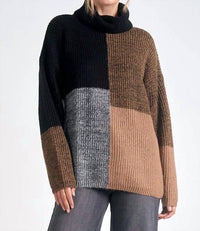 Elan - Color Block Mock Neck Sweater