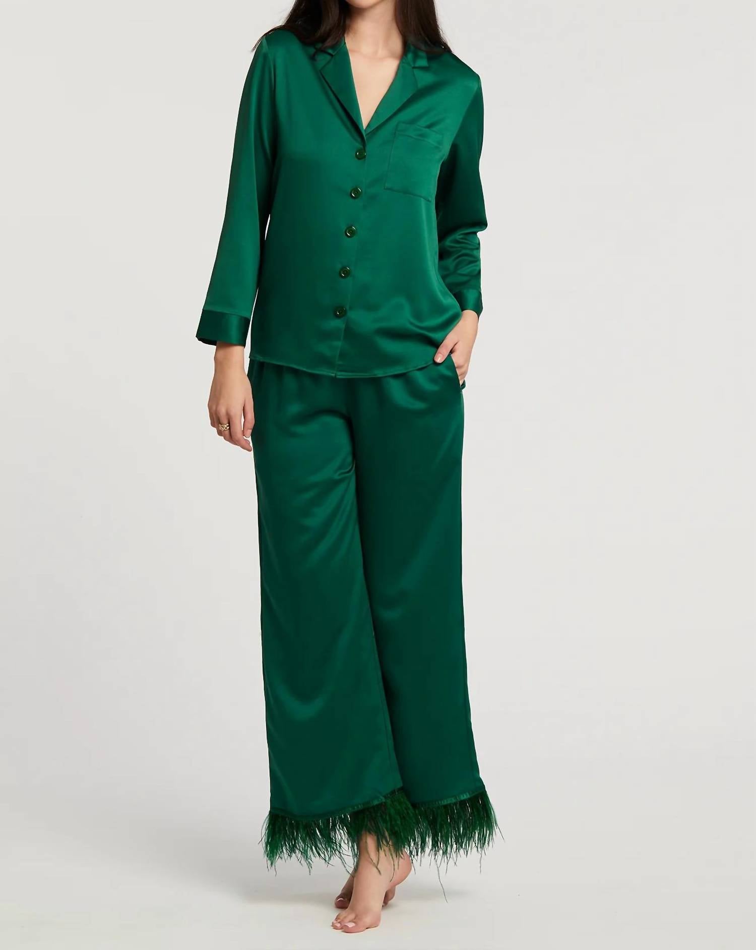 Rya Collection Swan Pj Lounge Set in emerald - women's sleepwear - detail view