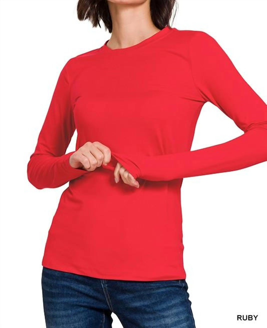 Zenana - Back To Basics Round Neck Long Sleeves Tee - Plus