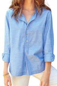 Finley Henri Chambray Stripe Shirt in aqua - women's shirt