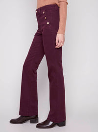 Charlie B - Flare Leg Colored Twill Pants With Side Buttons