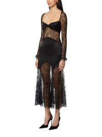 Nina Ricci - Open Neck And Long Sleeves In Lace And Satin Long Dress