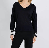 MARELLA Polo V-neck Sweater in black cream - women's sweater