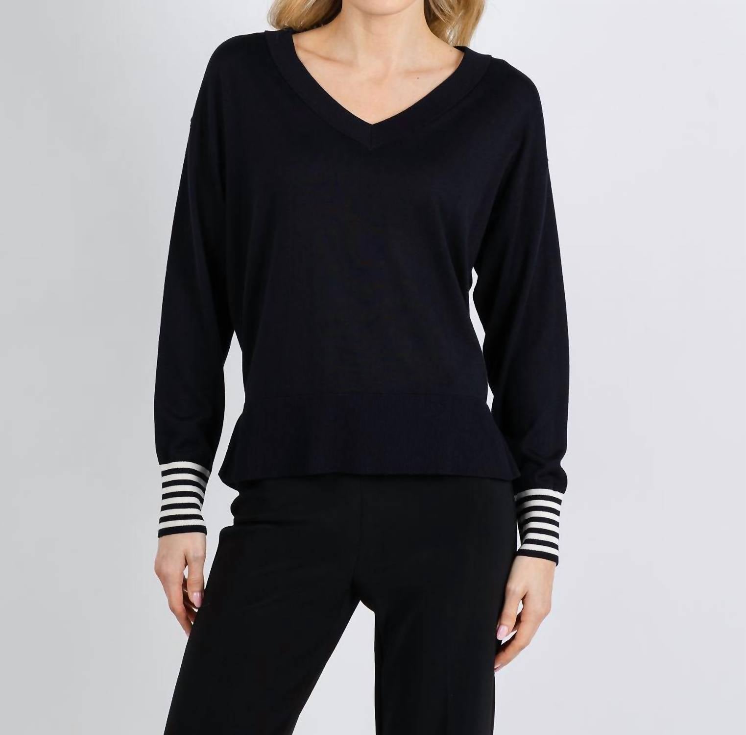 MARELLA Polo V-neck Sweater in black cream - women's sweater