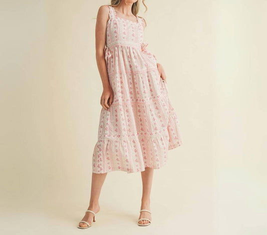 &Merci - Ivory Floral Side Bow Coquette Midi Dress