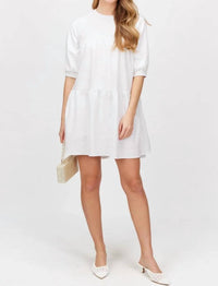 Before You - Floral Jacquard Puff Sleeve Tiered Mini Dress