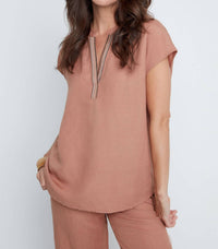 Renuar Blush Breeze Linen Top in mocha - women's blouse
