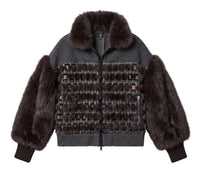 Tricot Chic Basket Weave Zip Jacket in brown and grey - women's jacket - detail view