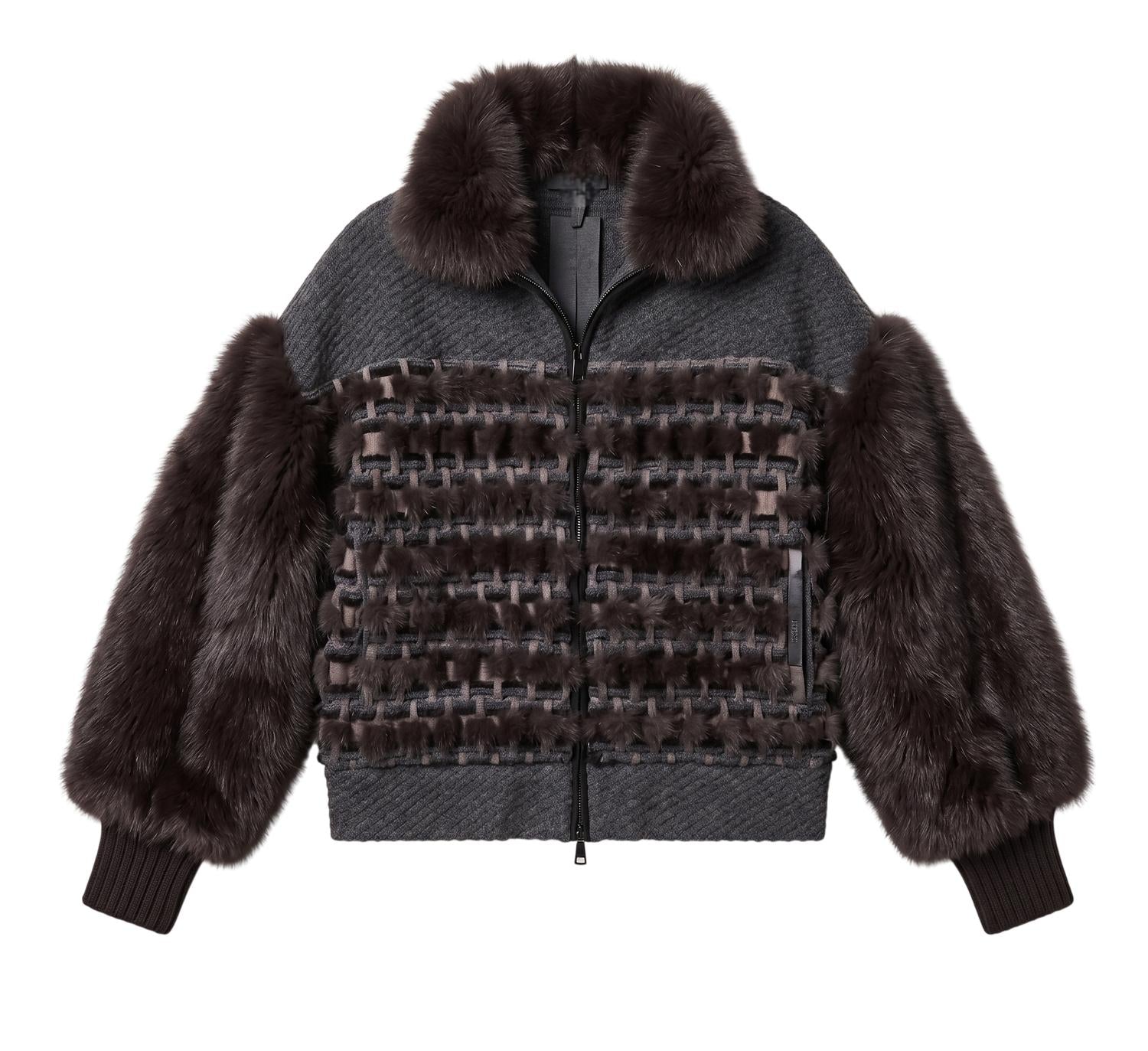 Tricot Chic Basket Weave Zip Jacket in brown and grey - women's jacket - detail view